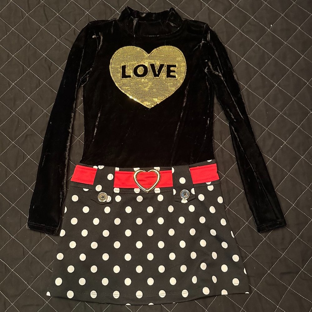 Black long sleeve dress with gold heart